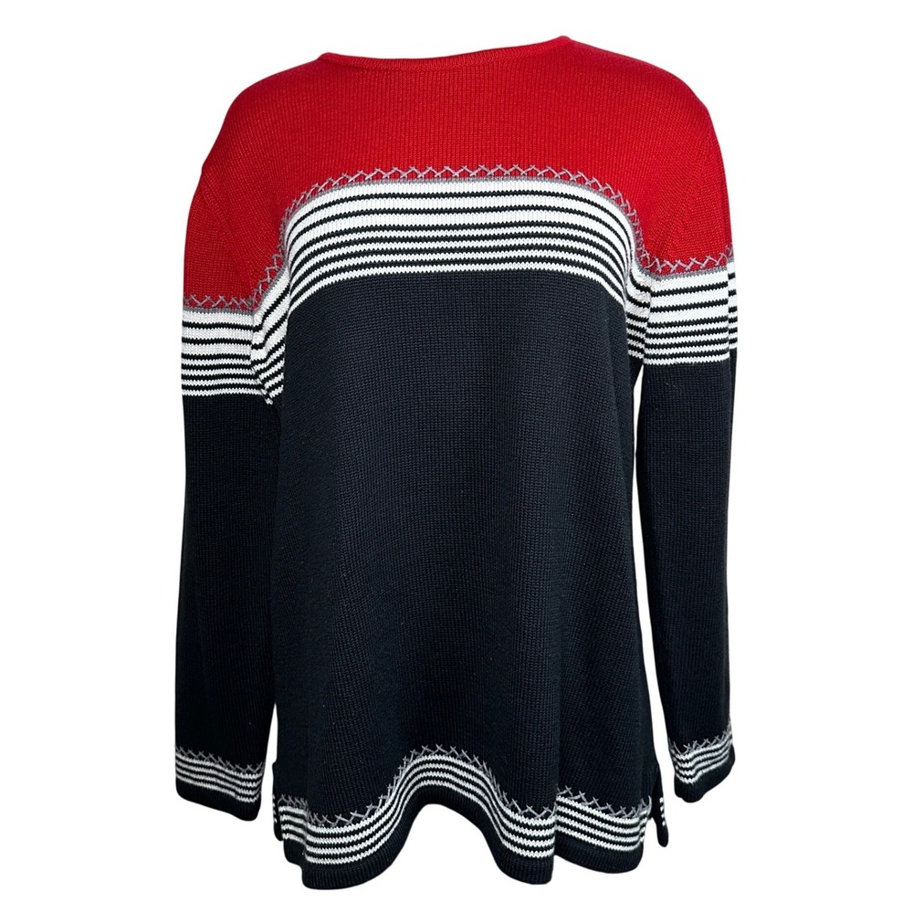 Womens Large Red Navy White Striped Knit Sweater Fishermancore Chunky Colorblock